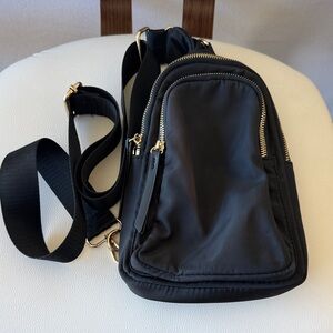 Black Crossbody Sling Bag with Gold Hardware